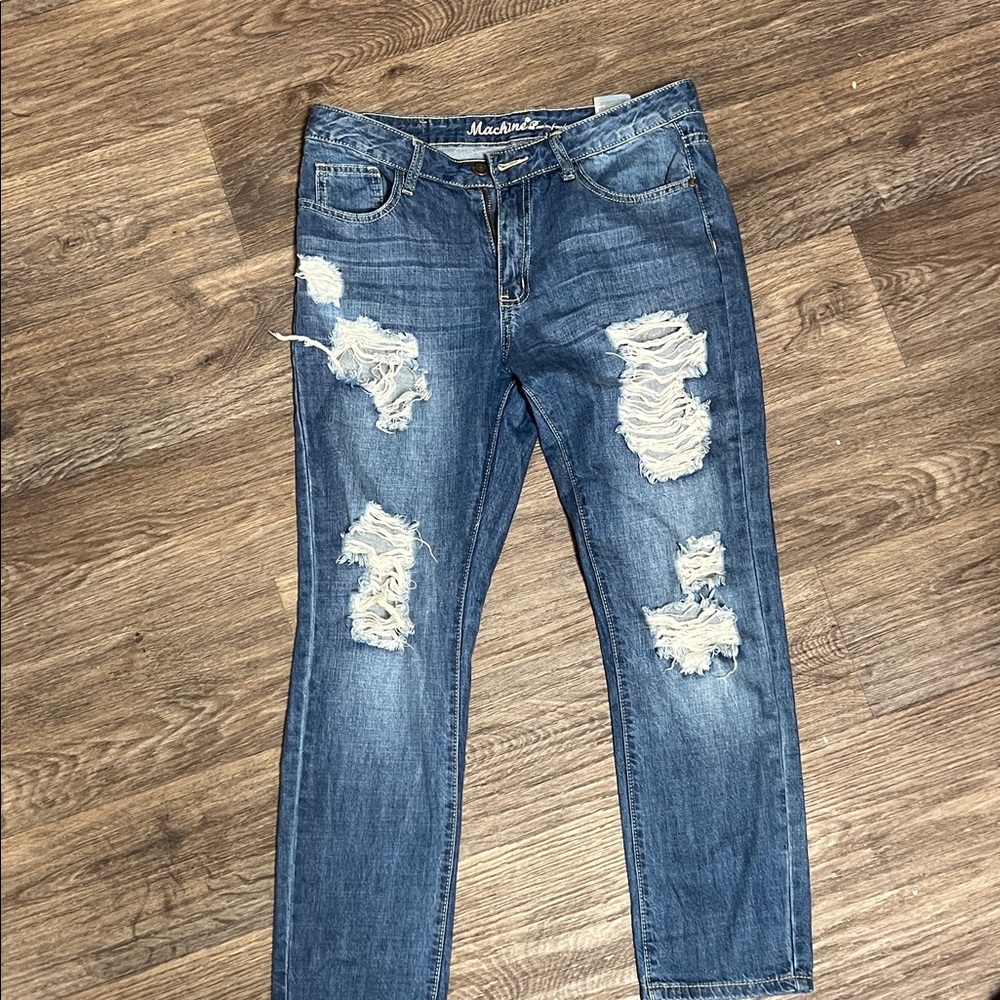 Machine Denim Jeans with Yellow Stitching